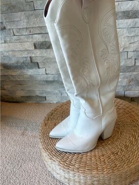 Vici White Over-the-Knee Western Block Heel Boots